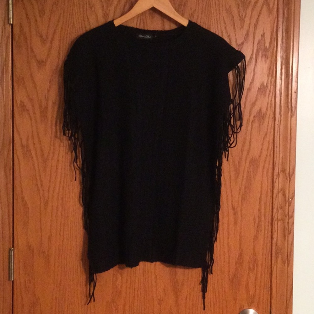 Brittany Black Sleeveless Black Sweater W/Fringe Along Sides NWOT